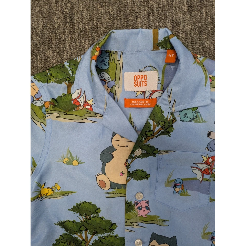 OppoSuits Niños Pokemon Azul Camisa Hawaiana Calce Relajado Manga Corta Talla 4Y Foto 2 de 4