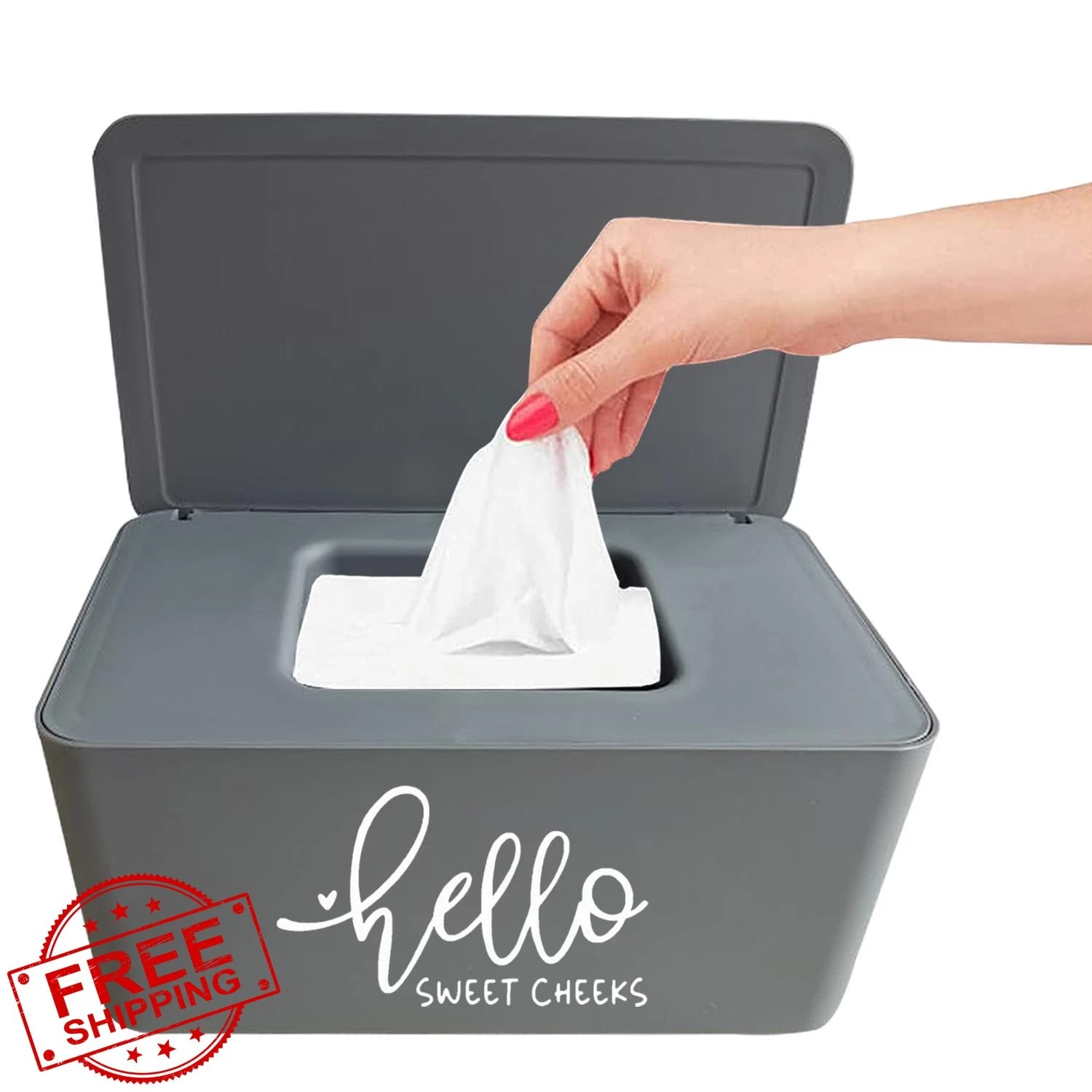 Moorfowl Hello Sweet Cheeks Wipes Dispenser Grey Farmhouse