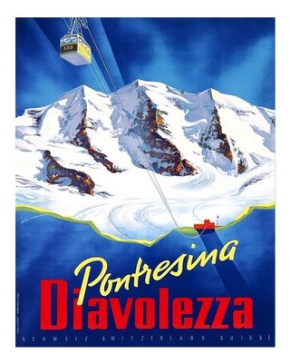 Pontresina Diavolezza Vintage Reiseplakat Wandkunst Alpenlandschaft Po