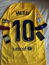 Image of FC BARCELONA 2019/2020 AWAY FOOTBALL SHIRT NIKE SIZE M #10 MESSI BNWT