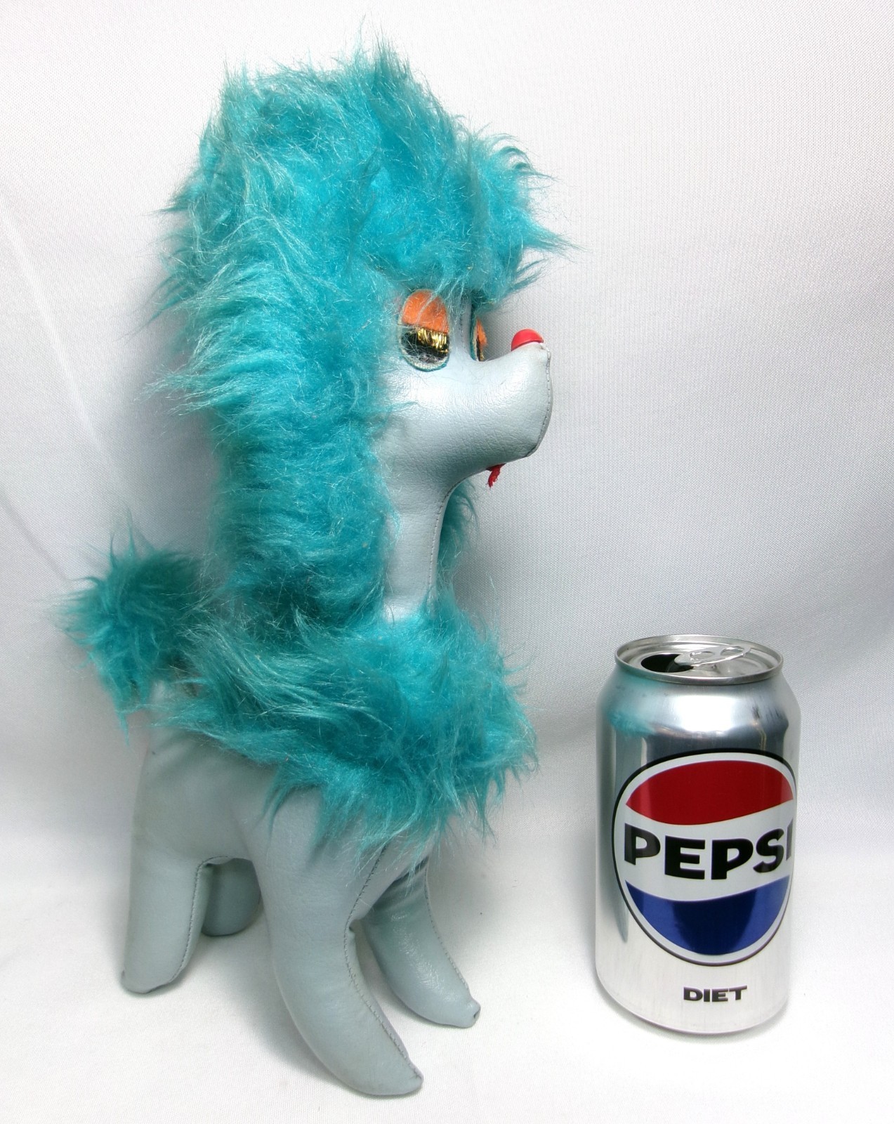 1960’s MCM Vintage Large 12” Blue Plush Fur & Vinyl Fancy Poodle Dog Toy, Japan