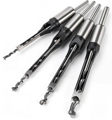 Square Hole Drill Bit Set - 1/4'', 5/16'', 3/8'', 1/2'' Mortise Bits for Mortising
