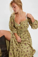 Image of Free People Morning Meadows Maxi Dress - MEDIUM - Sage Combo, Current Stock £188