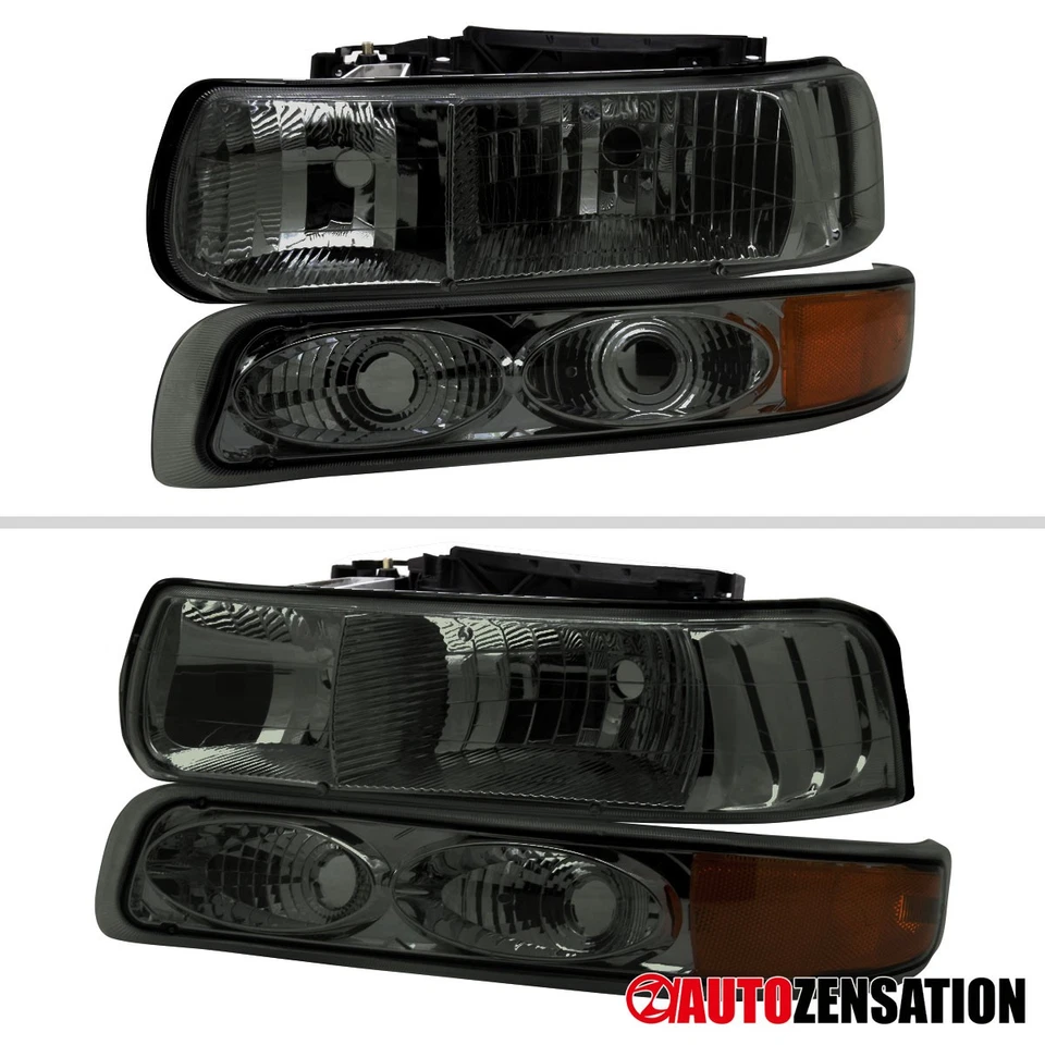 Fit 1999-2002 Chevy Silverado 2000-2006 Suburban Smoke Headlights+Bumper Lamps Foto 4 de 4