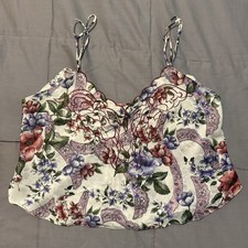 Vintage Victoria Secret Gold Label Satin Cami Top Size M Cream Floral Coquette