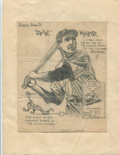 VINTAGE 1942 DIXIE WALKER BROOKLYN DODGERS AUTOGRAPHED ORGINAL PENCIL SKETCH