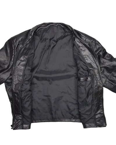 Leather Jacket Mens Medium Diamond Plate Buffalo Motorcycle Biker Patchwork - Picture 6 of 10