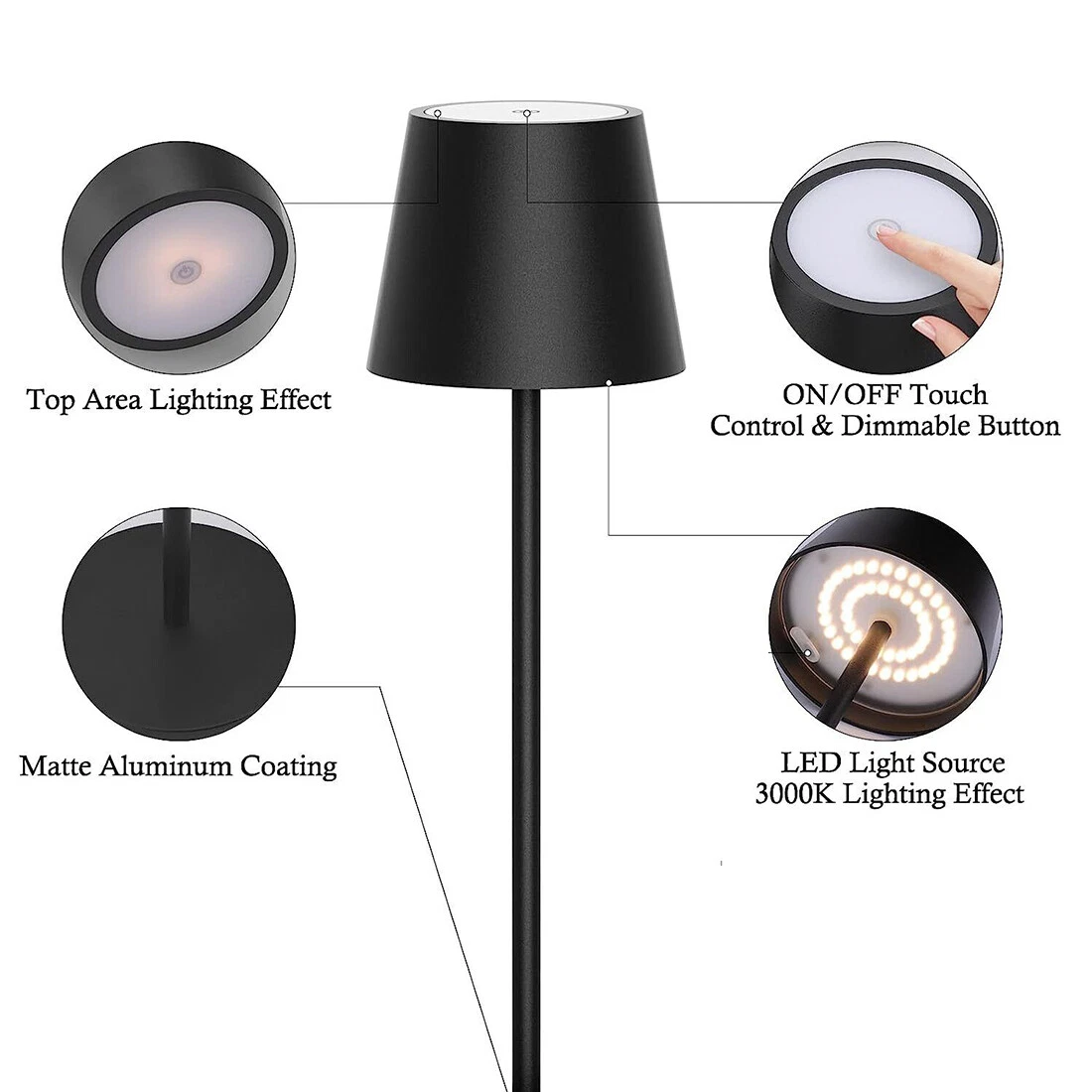 New Cordless Lamp Rechargeable Table Lamp LED Dimmable Lamp Night Light Decor UK - Picture 3 of 11