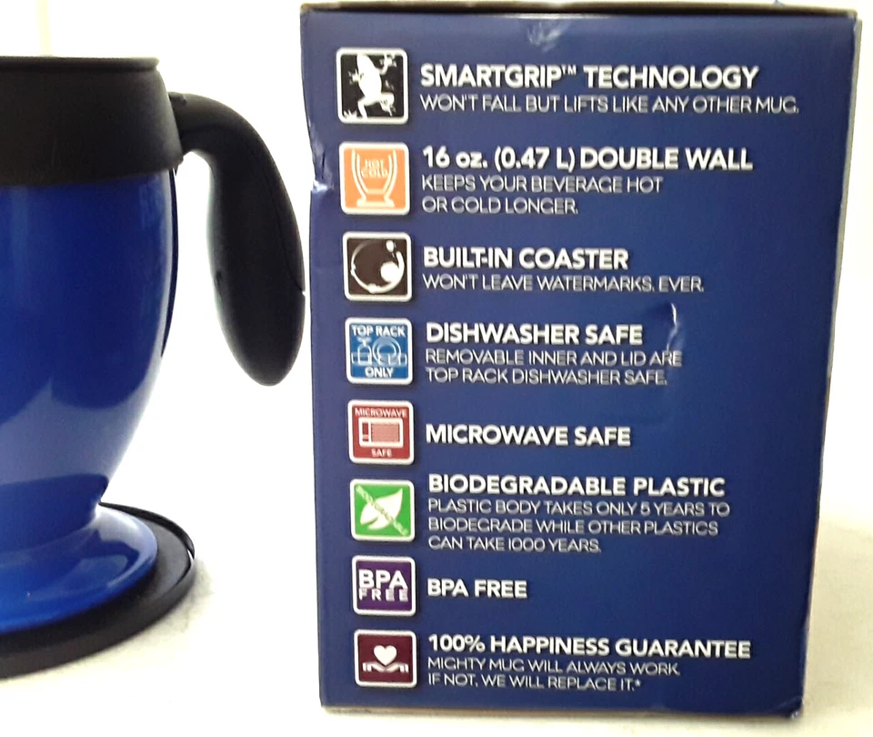 ** NUEVA TAZA DE ESCRITORIO NUNCA DERRAMAR DE NUEVO 16 0z. Azul # 1482 TECNOLOGÍA SMARTGRIP Foto 3 de 4