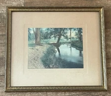 1906 Antique etching The Meadow Brook Wallis Dean Tree by river framed print