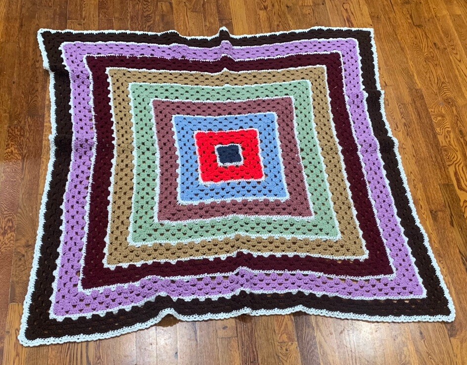 ラグ・カーペット vintage granny blanket blanket Granny Square Crochet Afghan Throw Lap Blanket 50x50 Vintage