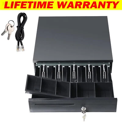 AUTOFATHER POS Cash Drawer Register Heavy Duty Removable Cash Tray Till Draw 5x Bills Coins