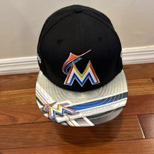 New Era Miami Marlins 9Fifty Trucker Black Snapback Hat 2017 Card Design EUC