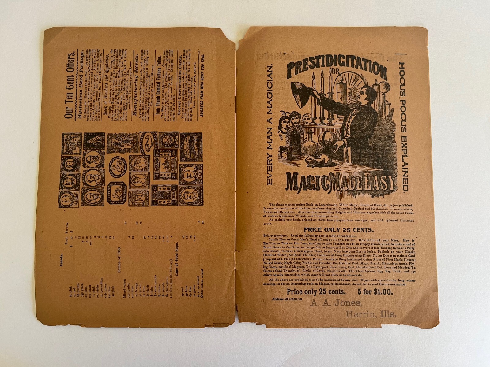 c. 1884 ~ The Imperial COIN and STAMP Value Book, ad for MAGIC MADE EASY antique