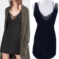 Zara Black Mini Dress With Lace Trim