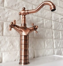 Red Copper Bathroom Sink Basin Deck Mounted Tall Faucet Mixer Tap Single Hole