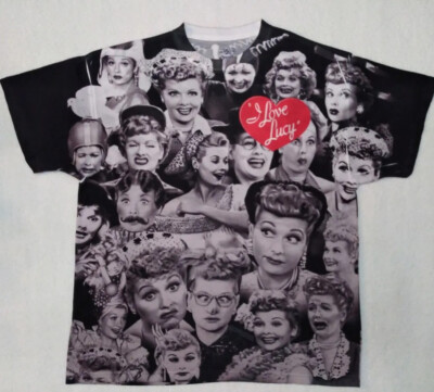 I Love Lucy T-Shir All Over Print Jerzees Sport 2XL XXL Black Gray Lucille Ball