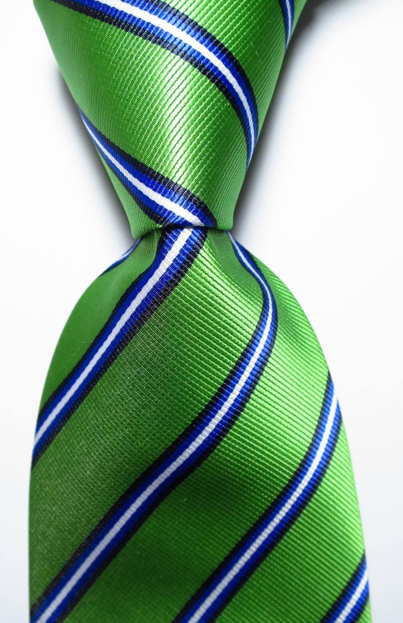 New Classic Striped Green Black Blue White JACQUARD WOVEN Silk Men's Tie Necktie