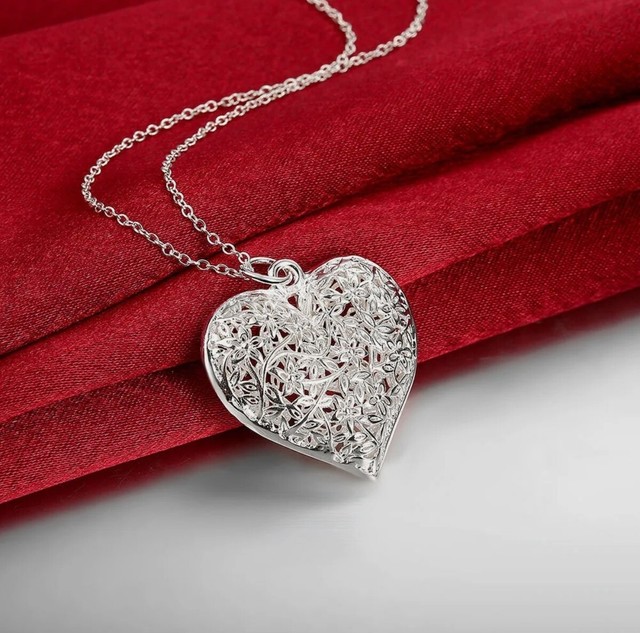925 Sterling Silver Filled Flower Heart 
