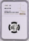 :1940-P S10C WINGED HEAD OR MERCURY DIME NGC MS 67 FB FULL BANDS HIGHEST GRADES