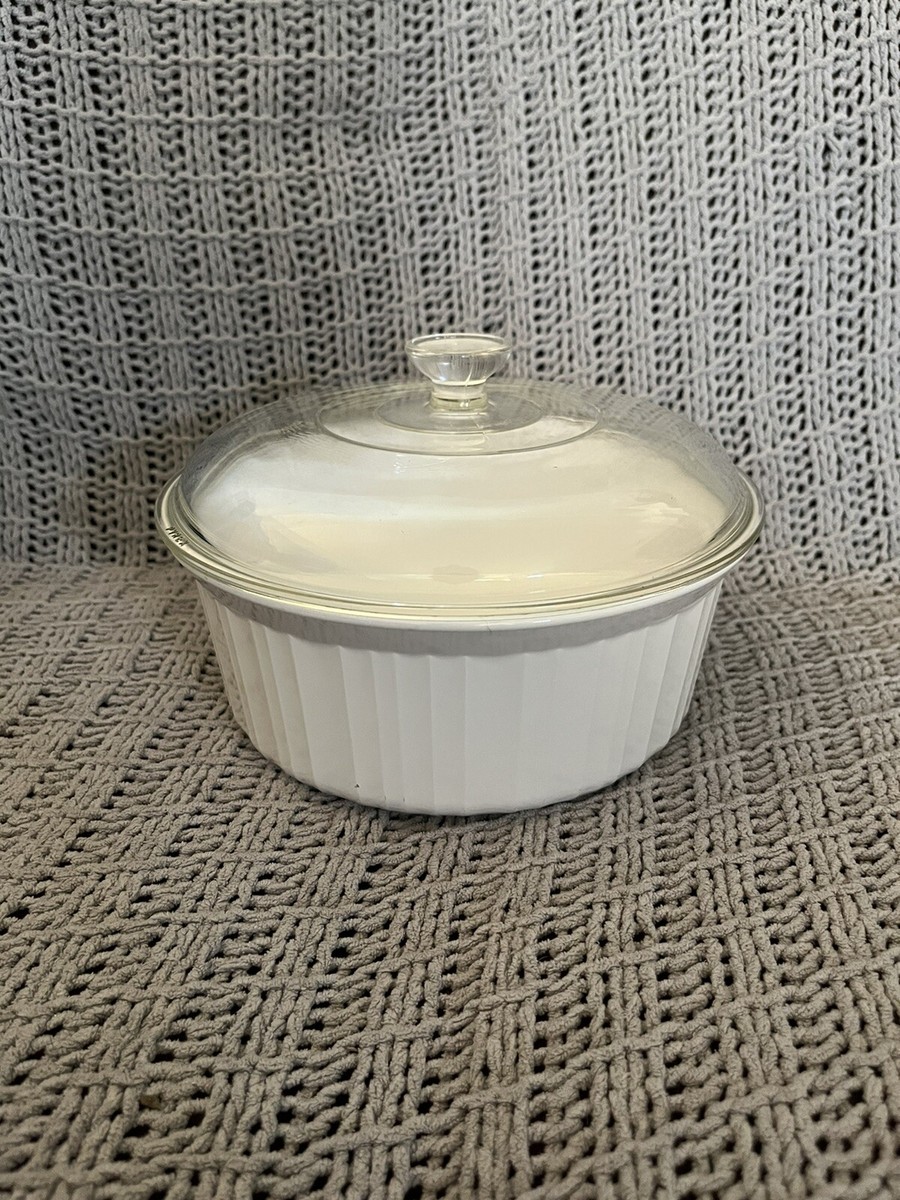 F-5-B French White QT Corning Ware Round Casserole Dish w