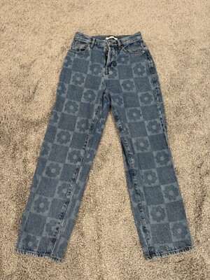 Pacsun  Button Up Cotton  Blue Jeans  Euc Size 25 Flower Pattern Super Comfy