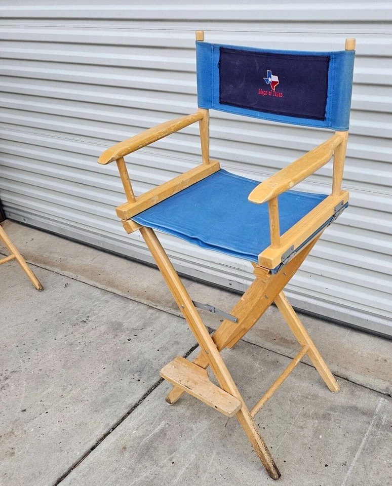 Bar Height Wood Director's Chair - Blue  Canvas Maps of Texas - Image 4 of 4