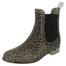 Spot On Ladies Leopard Print Ankle Wellys