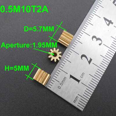 5Pcs 0.5M 102A Brass Gear 0.5 Modulus T=10 Aperture 2mm 1.95MM 10T 10 Teeth 5MM