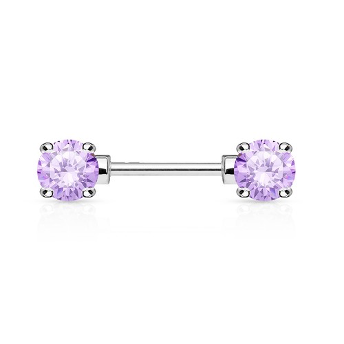 Pair 14g 1/2" Length Prong Set 5 mm Rounded Tanzanite CZ Nipple Rings Barbells - Picture 2 of 2