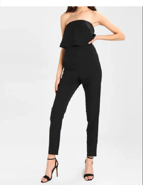 Missguided Black Bandeau Double Layer Jumpsuit Size 6 34