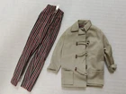 Vintage Barbie Open Road #985 Beige Tan Jacket Coat W/ Toggles And Striped Pants