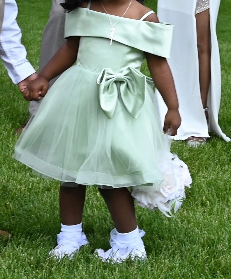 Girls Size 3T Dress Kids Party Wedding Birthday Mint Green Color - Image 2 of 4