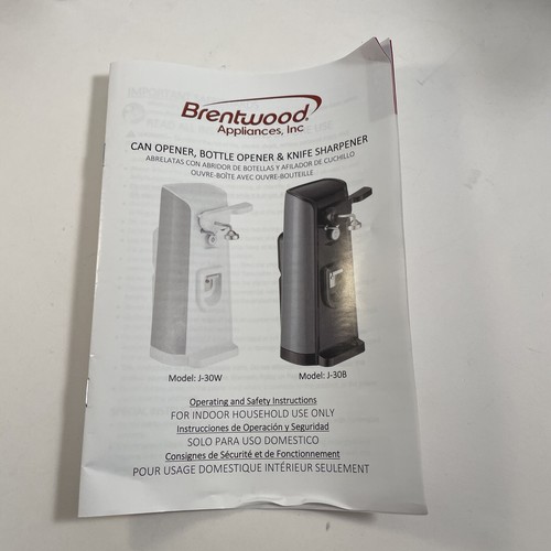 Tall Electric Can Opener W/ Knife Sharpener & Bottle Opener Brentwood J-30B - Picture 5 of 12