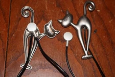 Cat Shape Magnetic Clip Curtain Tie Backs Silver  Art Deco  Set Of 2 ExCond