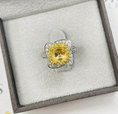 GIA Certified Flower Custom Diamond Ring 1.42 Ct Cushion Cut Yellow Diamond VS2