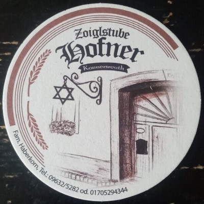 Bierdeckel der Zoiglstube Hofner in Konnersreuth