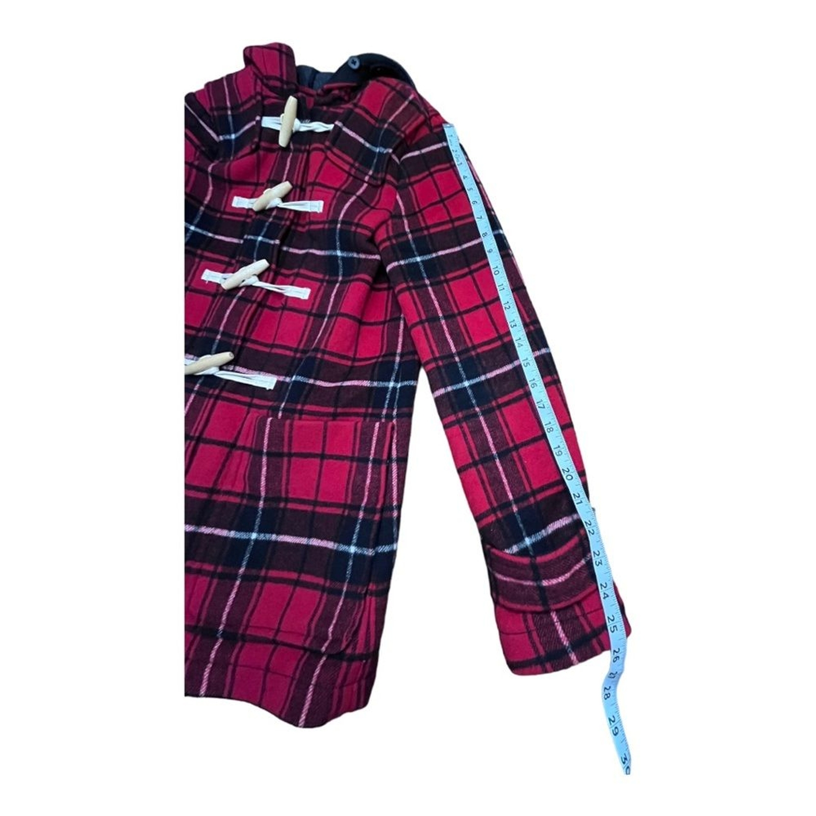 Gap Contrast Wool Blend Toggle Coat Red Black Pla… - image 8