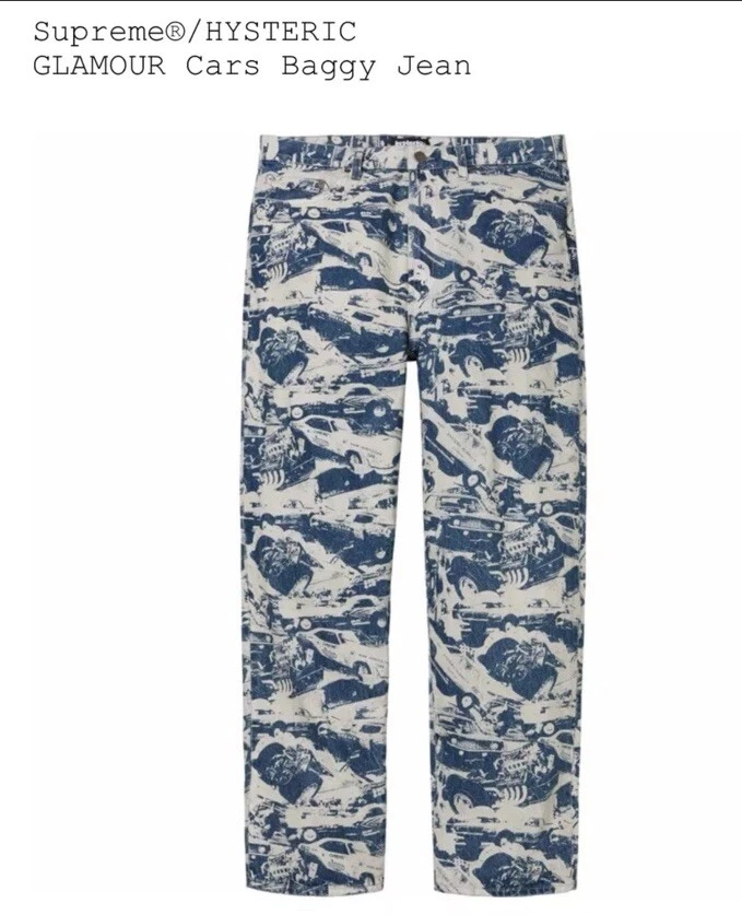 Supreme FW24 Hysteric Glamour Cars Baggy Lavé Indigo Jeans Taille 34 Neuf En Main