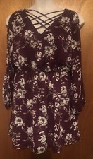 Charlotte Russe Burgundy Floral Cold Shoulder Elastic Waist Dress Size 1X