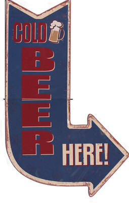 Blechschild ''Cold Beer'' Hinweis Pfeil Bier Bar Diner Kneipe Pub 40x25cm NEU
