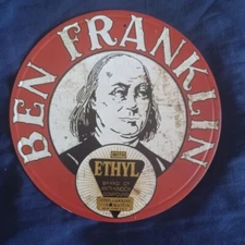 Round 8" Metal Sign Wall Art Man Cave Garage Bar Gas Station Ben Franklin Ethyl