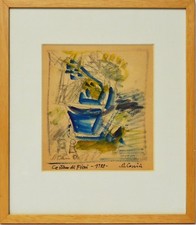 Disegno a tempera Adriano Cassini natura morta 1988 collezione Karl Schott 37 x 32 cm