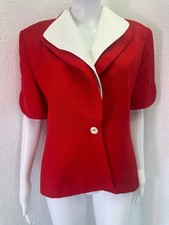 VTG Sz 6 Christian Dior Red Short Sleeve Blazer Oversized White Contrast Collar