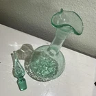 Blenko Handmade Crackle Glass Green Decanter with Stopper 13 inch