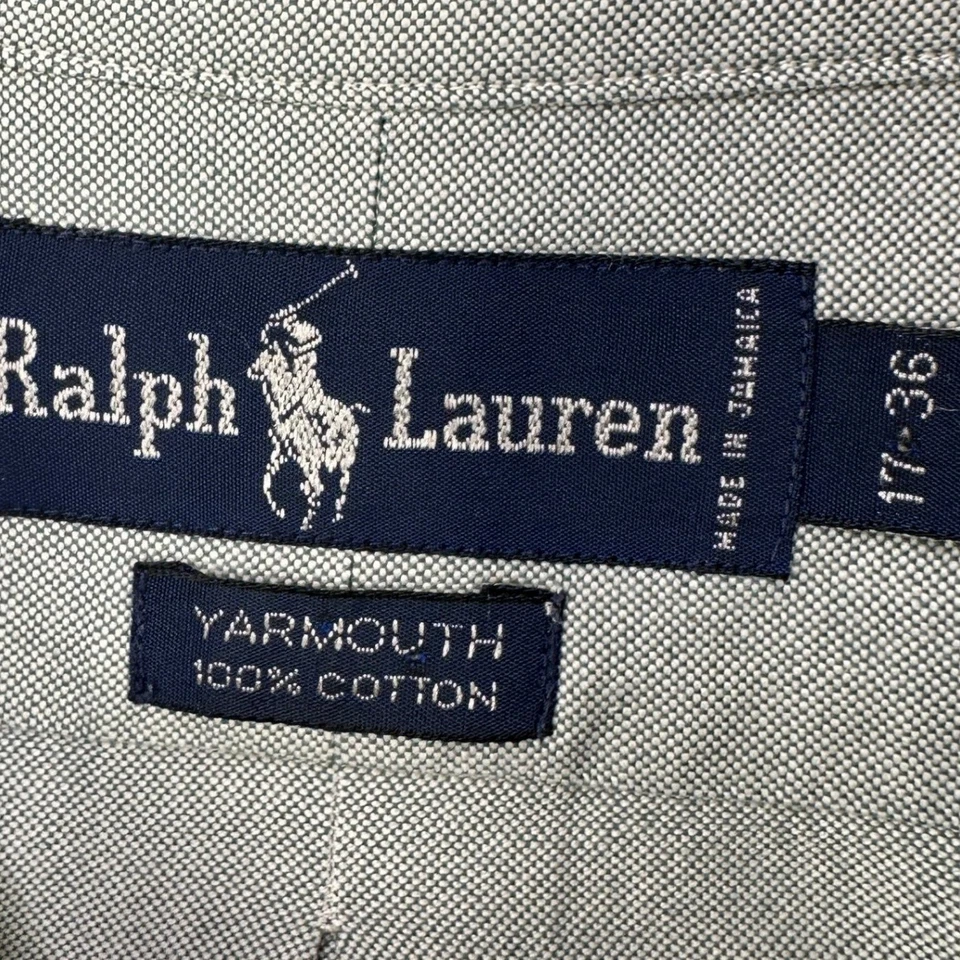 Ralph Lauren 雅茅斯衬衫连衣裙男式 17-36 灰色棉纽扣肉小马 — 第 4/4 张图片