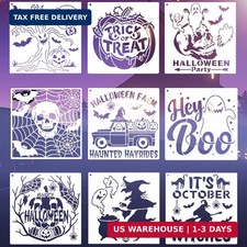 9Pcs Halloween Stencils Reusable Crafts for Painting on Wood, Plastic 7.9x7.9 Dr