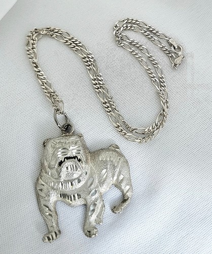 Sterling Silber Diamantschliff Bulldogge Hund Anhänger Halskette & Kette von 1 of a Kind - Bild 2 von 8