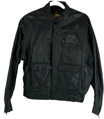 Harley Davidson Men L Leather Black Long Sleeve Full-Zip Biker Motorcycle Jacket