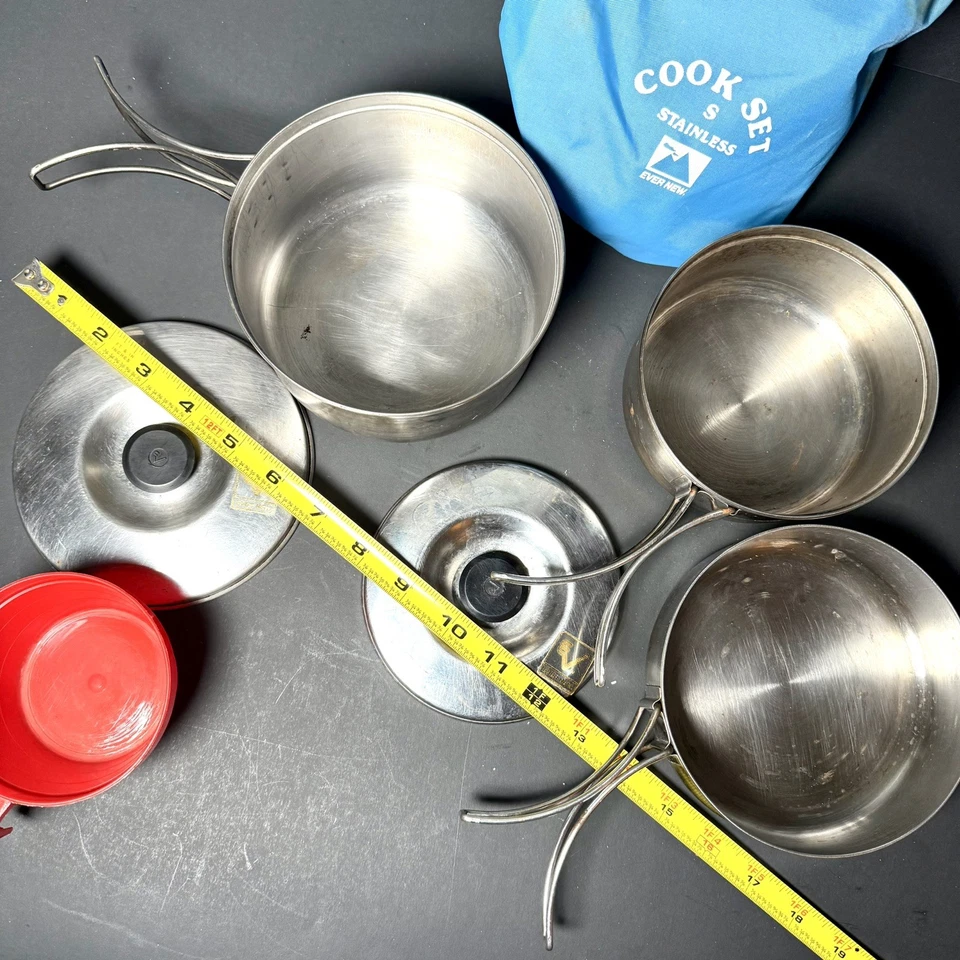 Juego de cocina de camping anidación de acero inoxidable siempre nuevo vintage S Japón completo USADO Foto 2 de 4